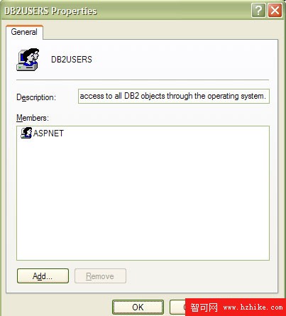 圖 6. ASPNET 帳戶用戶現在已在 DB2 Users Group 中