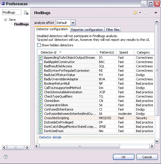FindBugs的配置選項