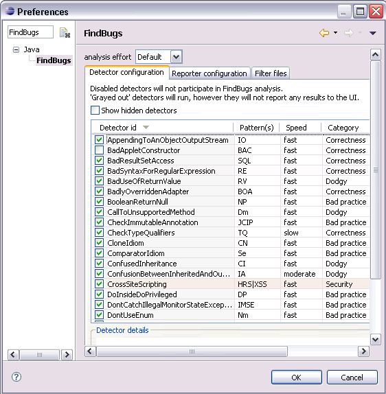 圖 5. FindBugs 的配置選項