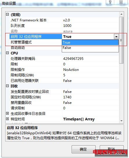 IIS應用程序池高級設置