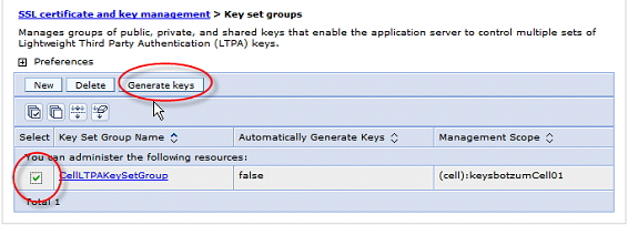 圖 10. 手工生成新的 LTPA 密鑰