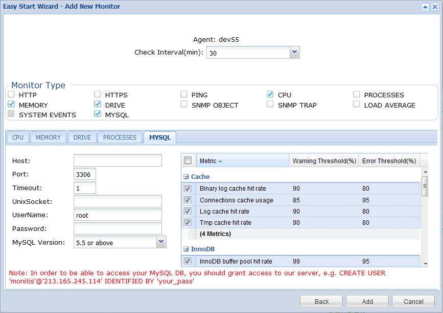 Add MySQL Monitor