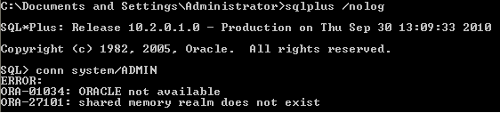 Oracle 10g錯誤：shared memory realm does not exist