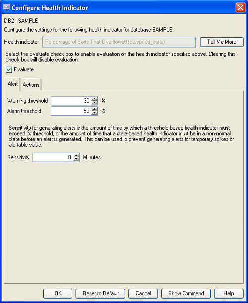 Configure Health Indicator 窗口