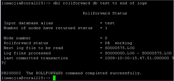 DB2 rollforward 命令使用詳解