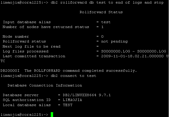 DB2 rollforward 命令使用詳解